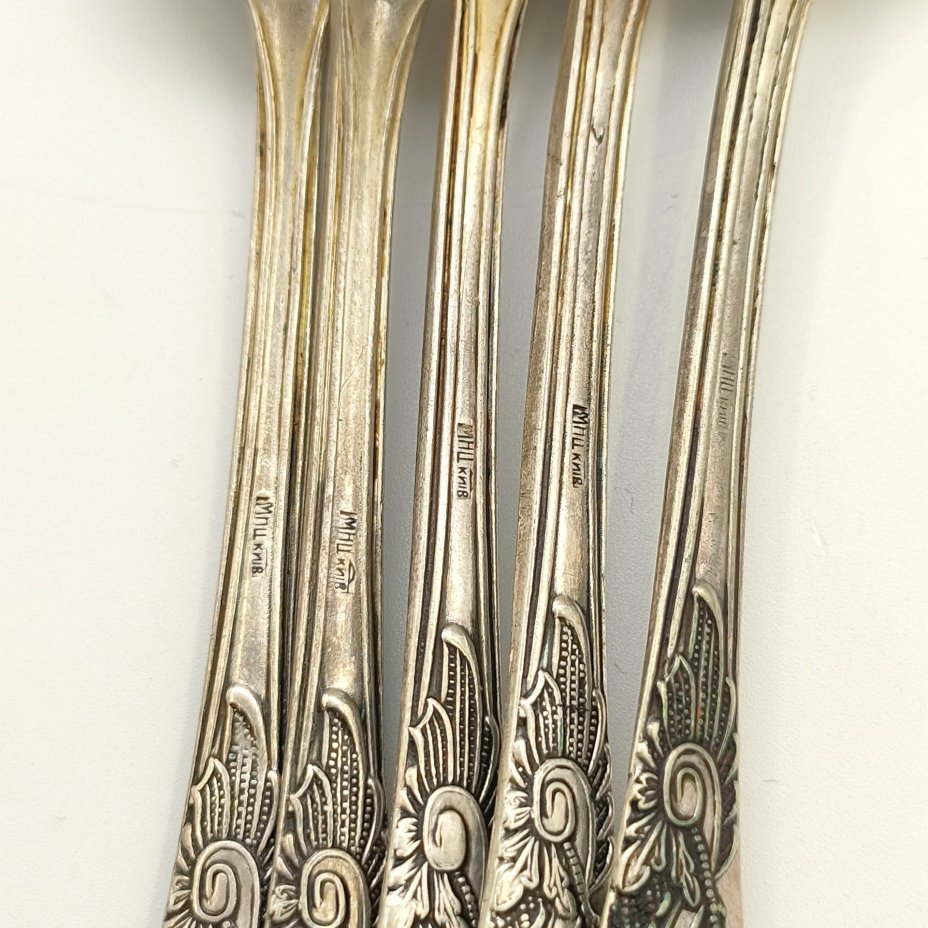 Набор из 5-ти столовых ложек "Дубок", мНЦ (медь-никель-цинк), Киевский завод столовых приборов и посуды им. Дзержинского (ЗiД, ЗиД), СССР, 1950-1962 гг.