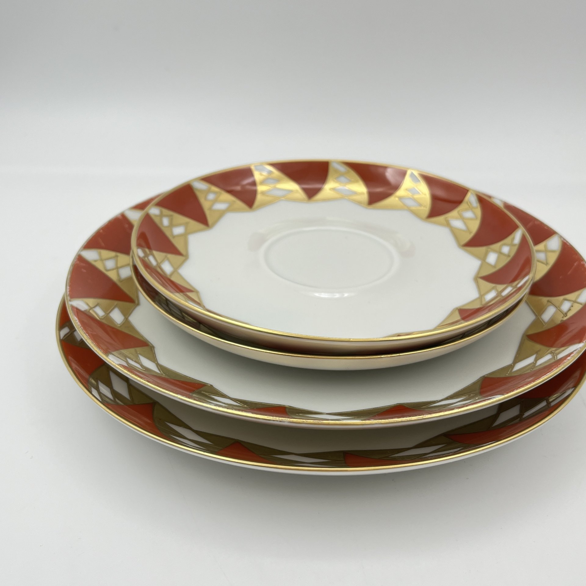 Набор из блюдец и десертных тарелок на 2 персоны, фарфор, крытье, золочение, Wallendorf, ГДР, 1963-1970 гг.