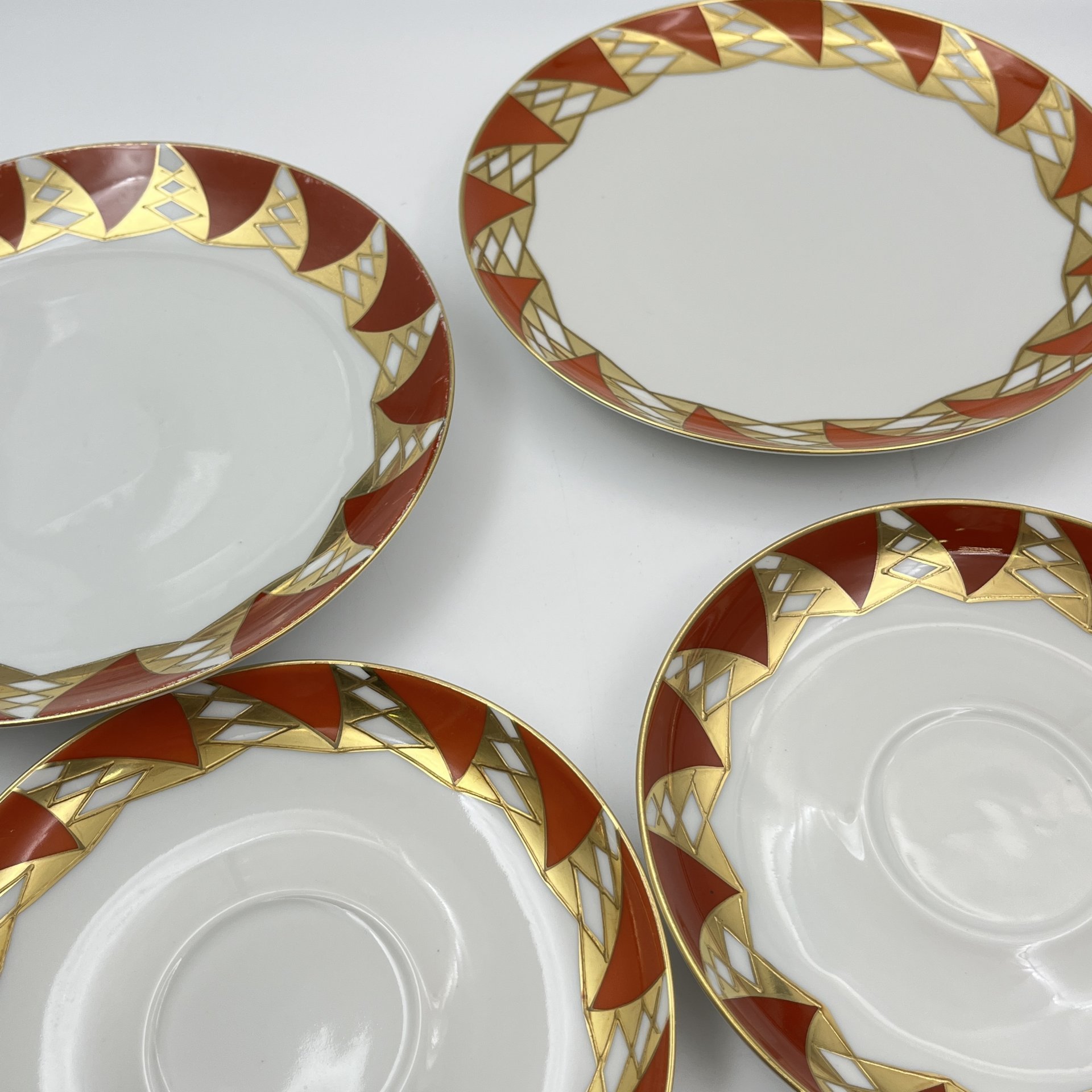 Набор из блюдец и десертных тарелок на 2 персоны, фарфор, крытье, золочение, Wallendorf, ГДР, 1963-1970 гг.