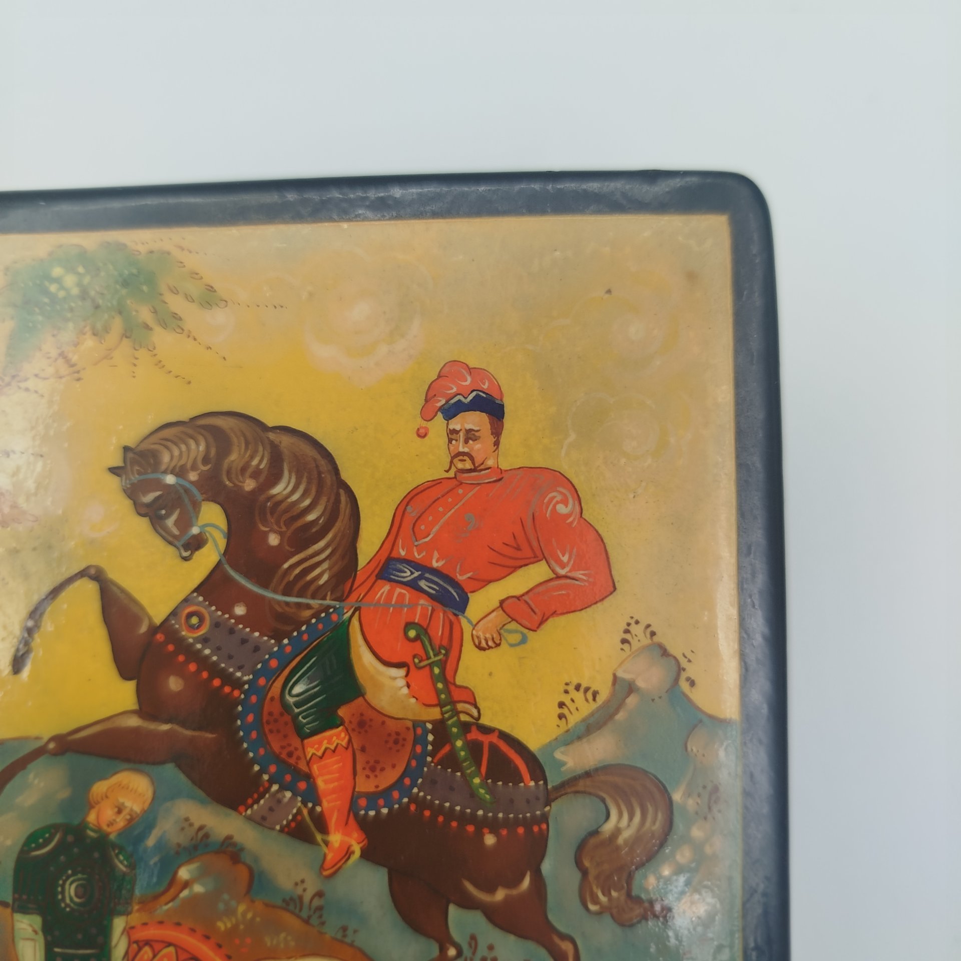 Шкатулка "Тарас Бульба", подпись художника "М.Н.", п. Мстера, папье-маше, роспись, лак, СССР, 1970-1990 гг.