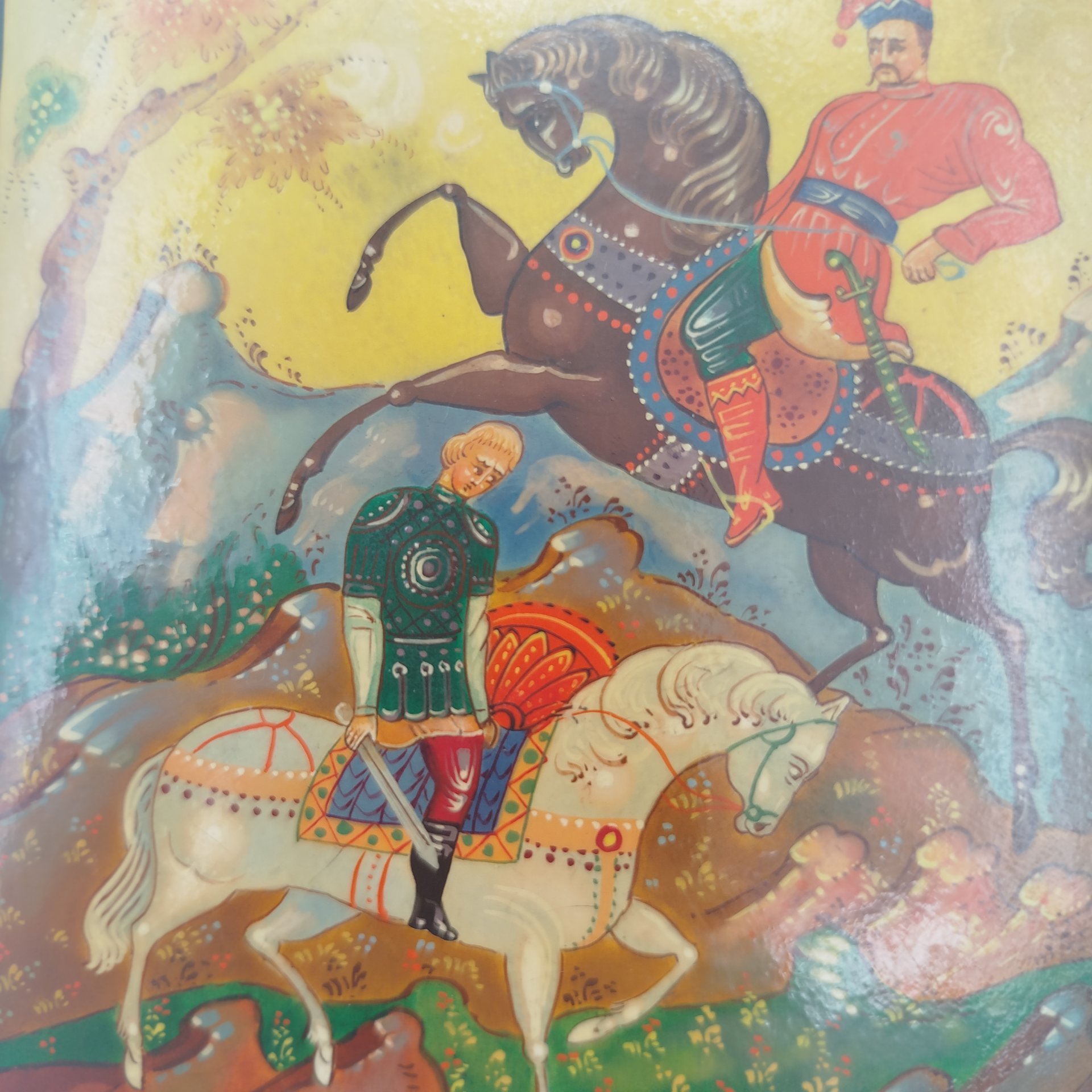 Шкатулка "Тарас Бульба", подпись художника "М.Н.", п. Мстера, папье-маше, роспись, лак, СССР, 1970-1990 гг.