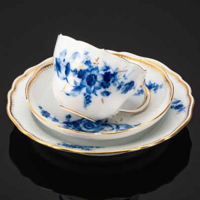 Трио чайное с декором в виде синих цветов, Meissen (Мейсенский фарфор)