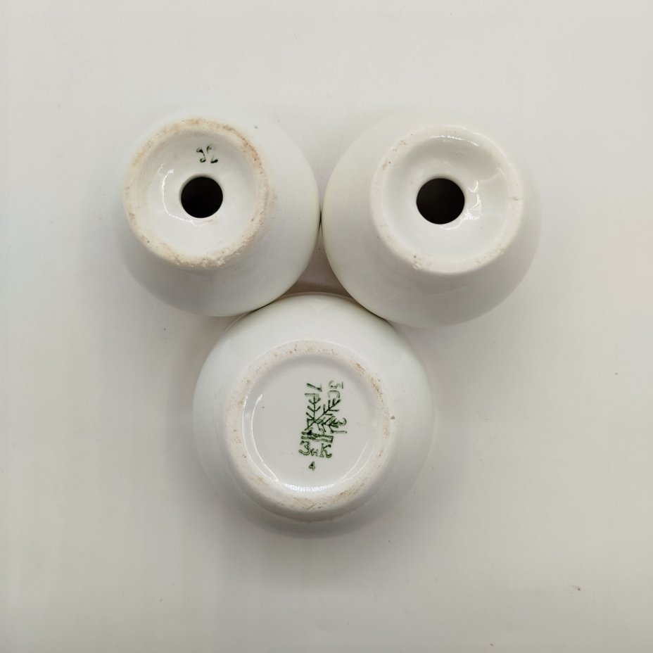 Набор для специй из трех предметов, фаянс, золочение, Конаковский фаянсовый завод им. М.И. Калинина (ЗиК Конаково), СССР, 1974-1991 гг.