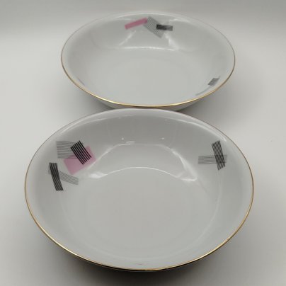 Набор из 2-х салатников с геометрическим декором, Cornelia Loucky Carlsbad, фарфор, деколь, золочение, Чехословакия, 1960-1980 гг.