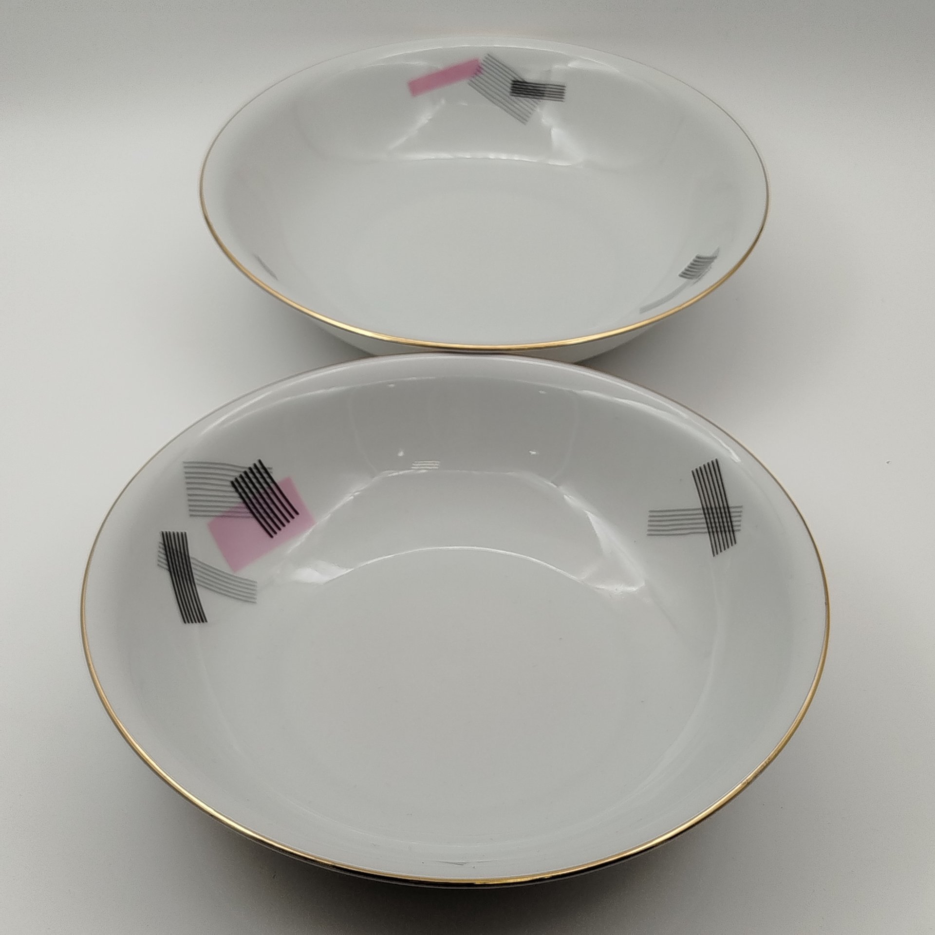 Набор из 2-х салатников с геометрическим декором, Cornelia Loucky Carlsbad, фарфор, деколь, золочение, Чехословакия, 1960-1980 гг.
