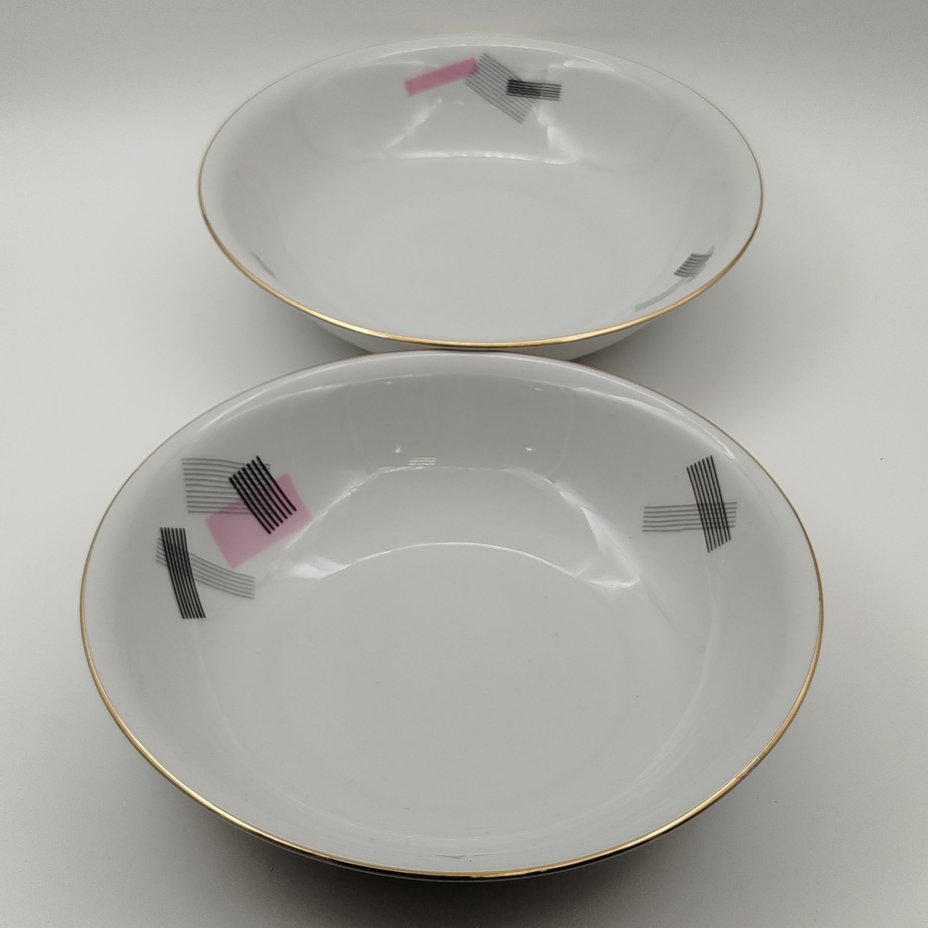 Набор из 2-х салатников с геометрическим декором, Cornelia Loucky Carlsbad, фарфор, деколь, золочение, Чехословакия, 1960-1980 гг.