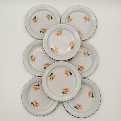 Набор из восьми розеток с цветочным декором, фарфор, деколь, золочение, Kahla, ГДР, 1960-1990 гг.