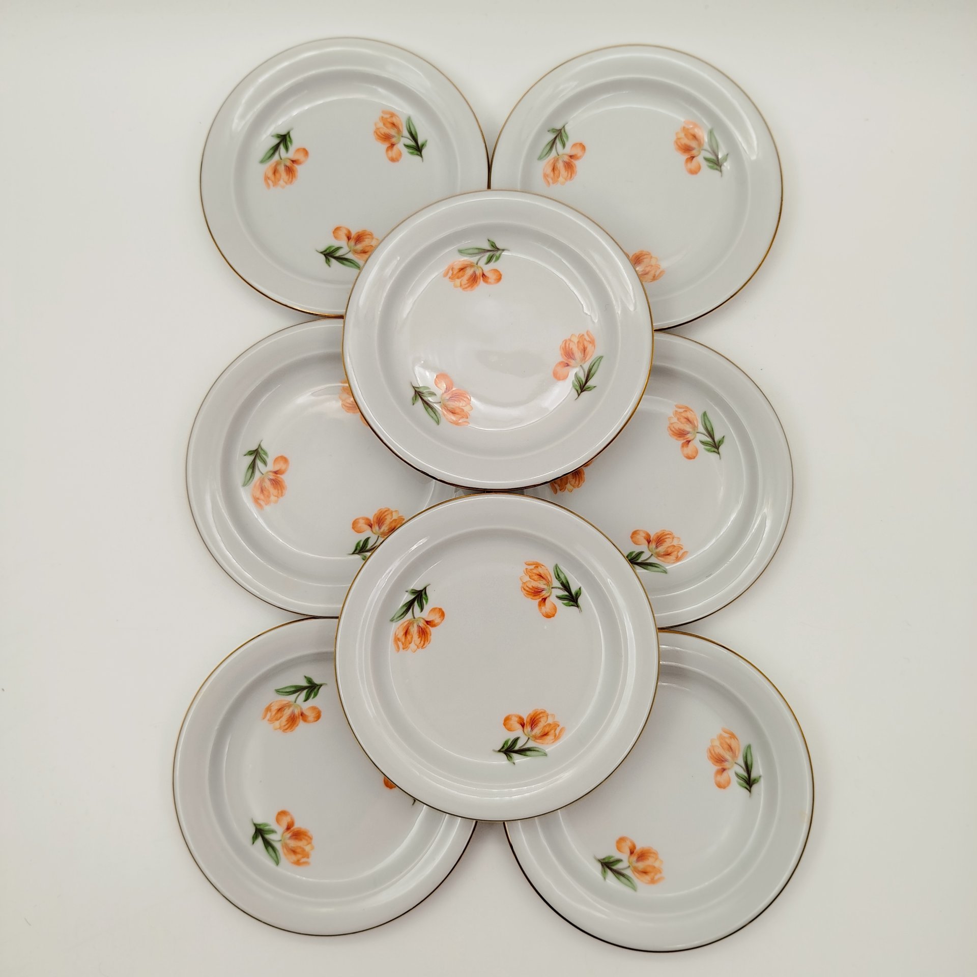 Набор из восьми розеток с цветочным декором, фарфор, деколь, золочение, Kahla, ГДР, 1960-1990 гг.