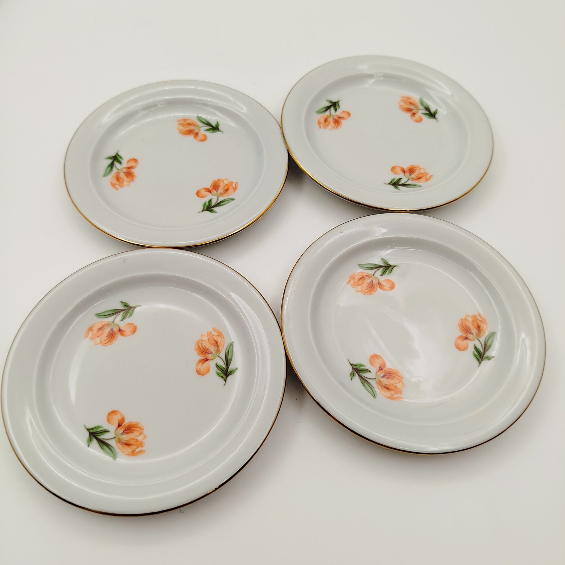 Набор из восьми розеток с цветочным декором, фарфор, деколь, золочение, Kahla, ГДР, 1960-1990 гг.