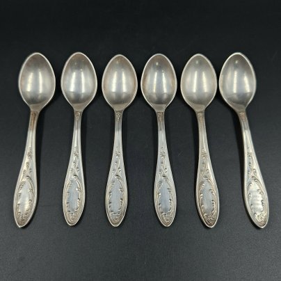 Набор из шести кофейных ложек "Пламя", мНЦ (медь-никель-цинк), Кольчугинский завод цветных металлов, СССР, 1960-1980 гг.