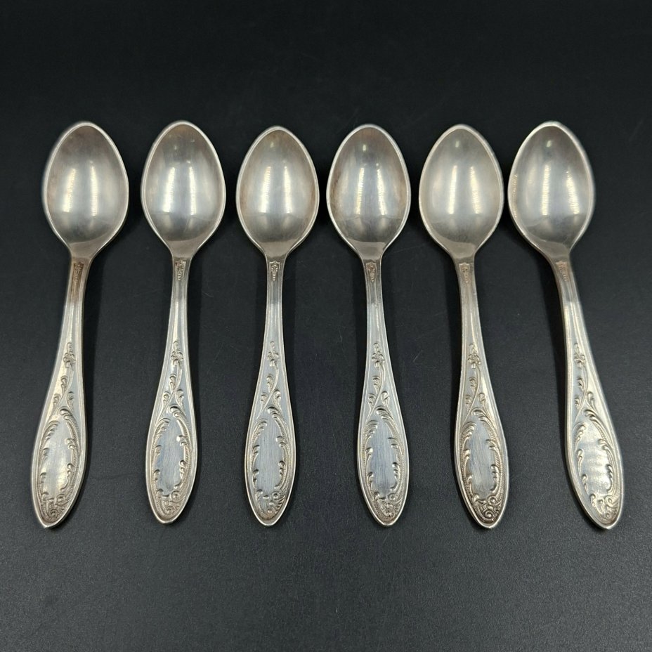 Набор из шести кофейных ложек "Пламя", мНЦ (медь-никель-цинк), Кольчугинский завод цветных металлов, СССР, 1960-1980 гг.