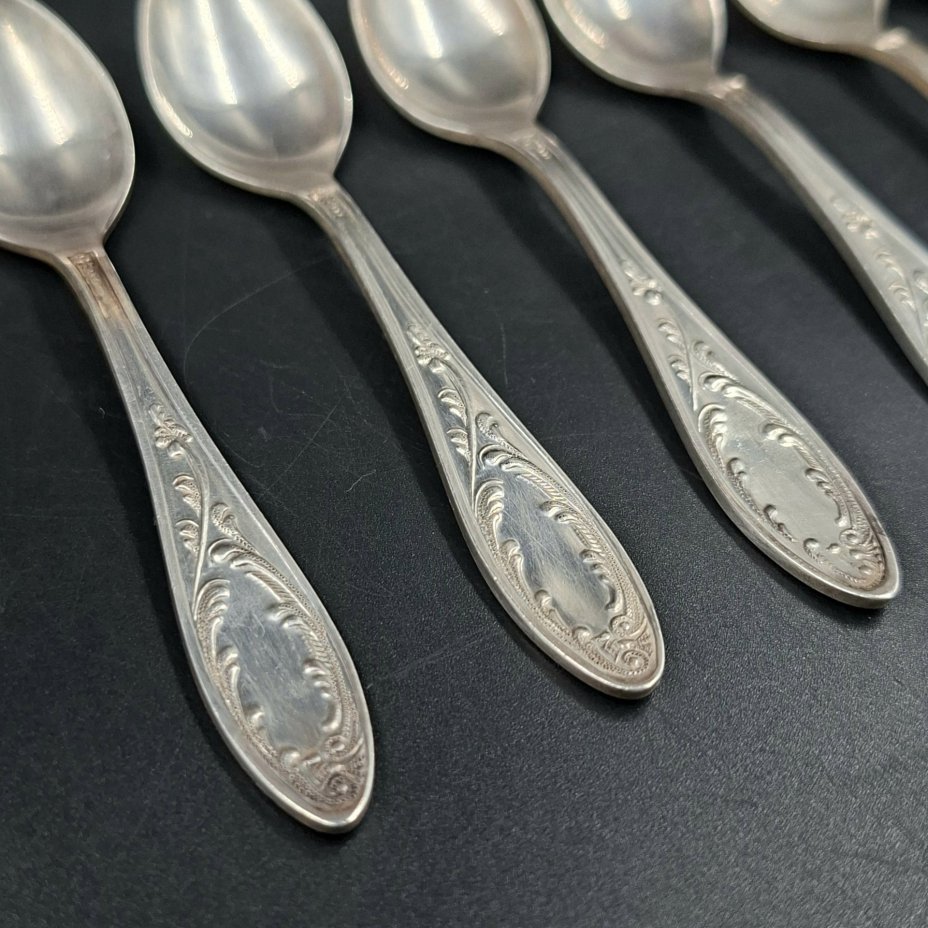 Набор из шести кофейных ложек "Пламя", мНЦ (медь-никель-цинк), Кольчугинский завод цветных металлов, СССР, 1960-1980 гг.