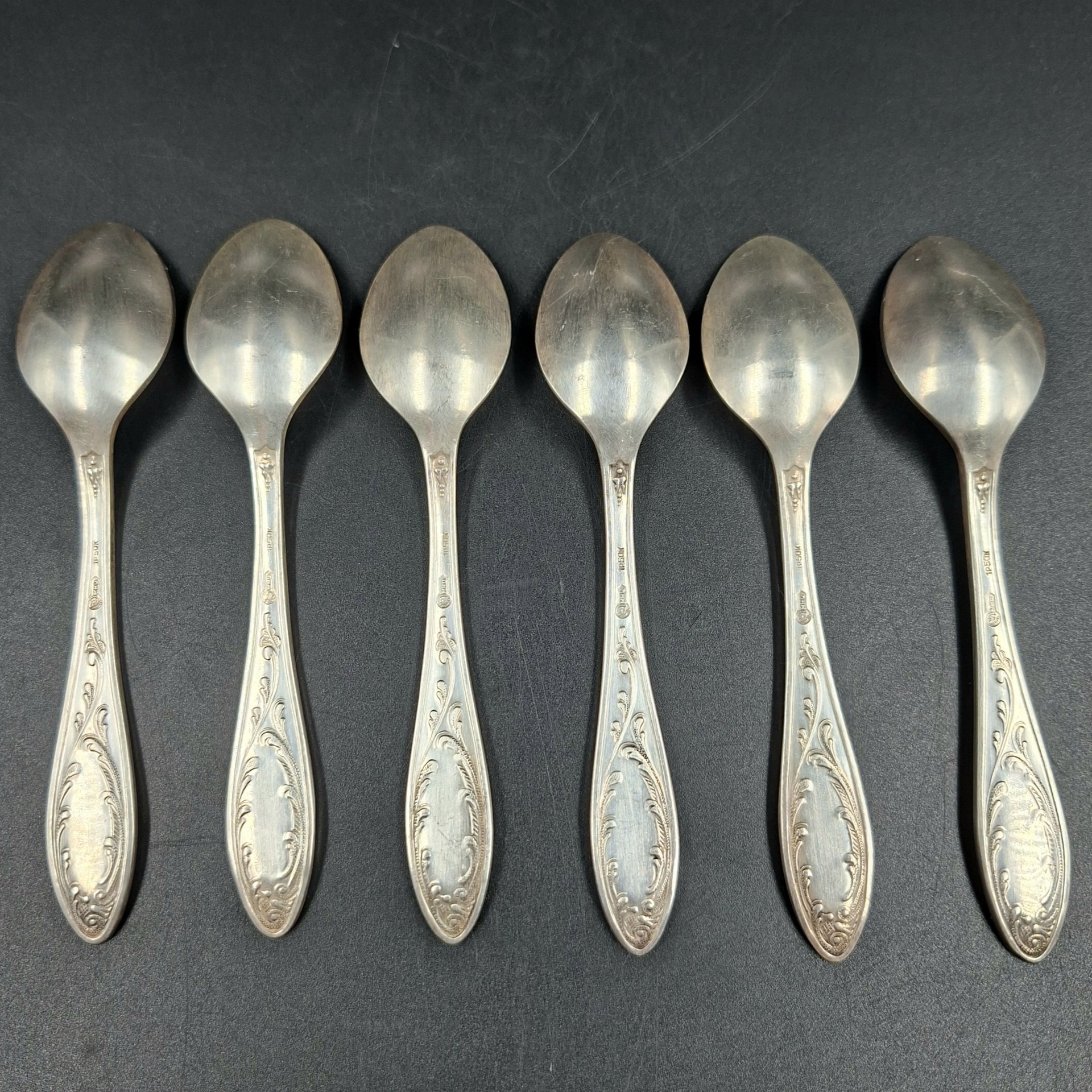 Набор из шести кофейных ложек "Пламя", мНЦ (медь-никель-цинк), Кольчугинский завод цветных металлов, СССР, 1960-1980 гг.