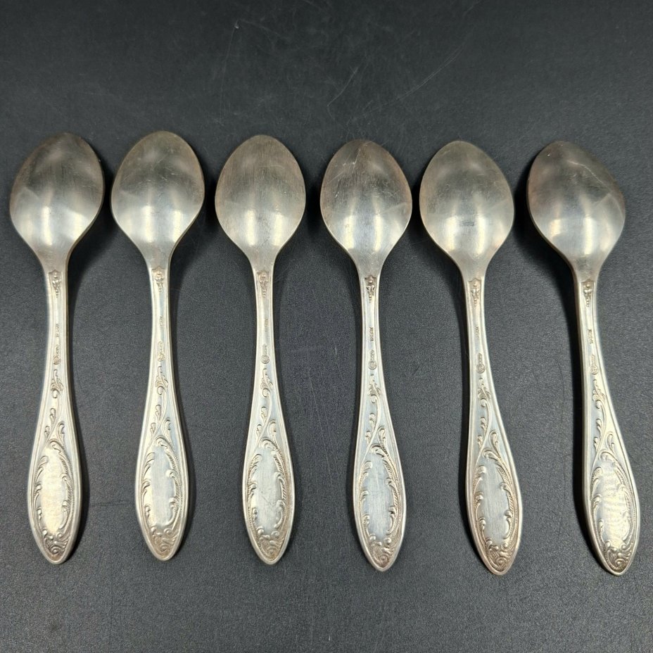 Набор из шести кофейных ложек "Пламя", мНЦ (медь-никель-цинк), Кольчугинский завод цветных металлов, СССР, 1960-1980 гг.