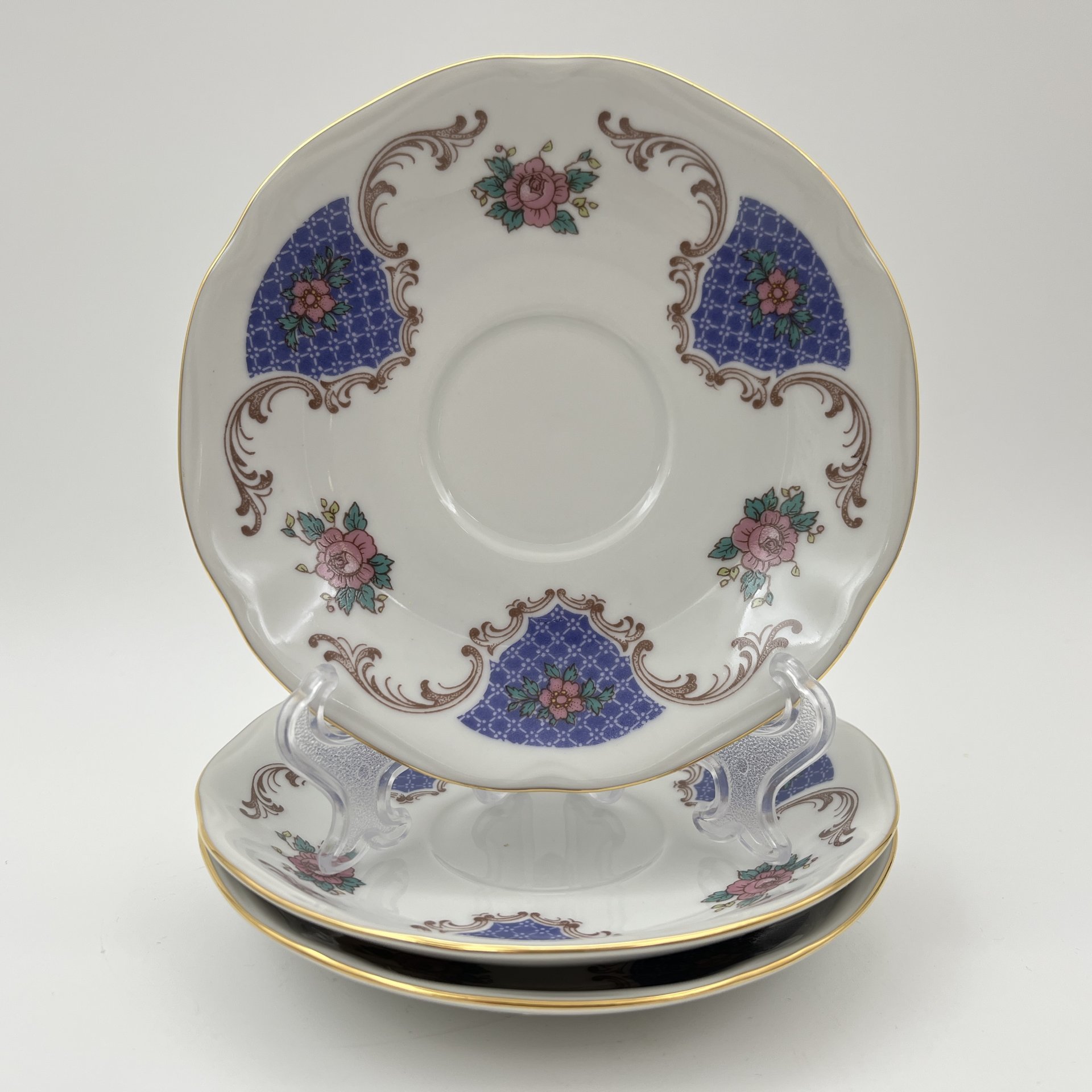 Набор из 3-х чайных пар с цветочным декором, фарфор, деколь, золочение, Bohemia (Neurohlau), Чехословакия, 1970-1990 гг.