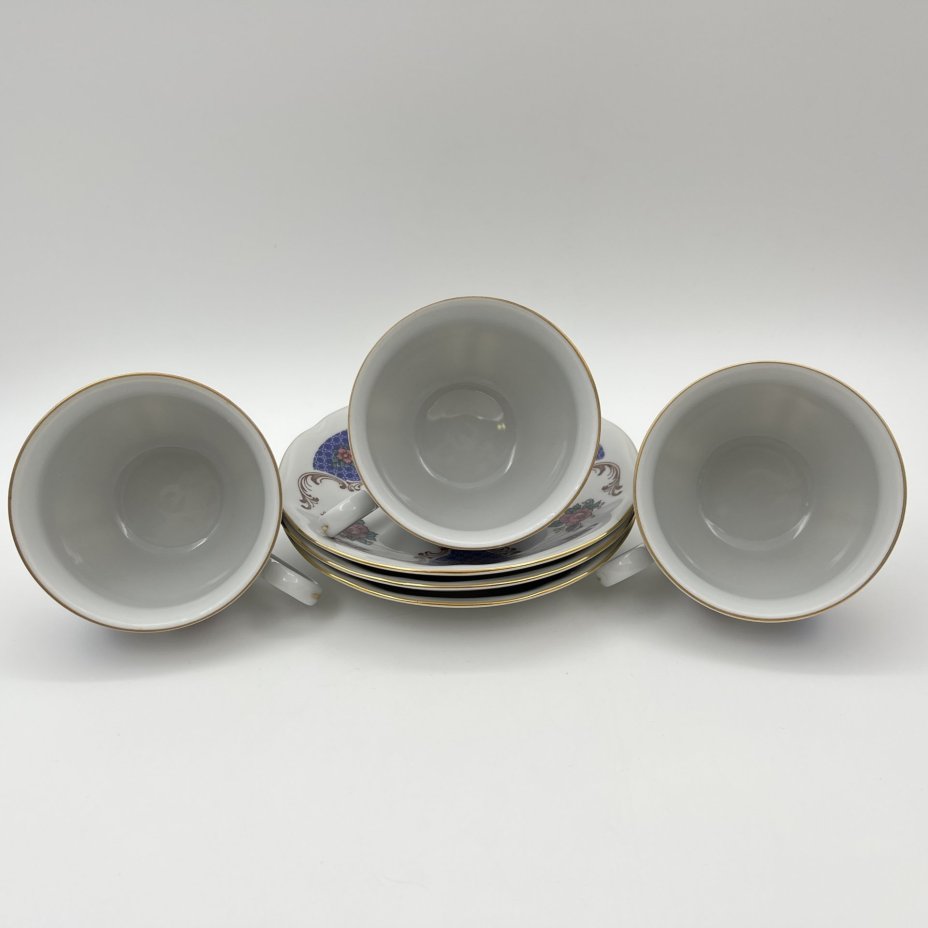 Набор из 3-х чайных пар с цветочным декором, фарфор, деколь, золочение, Bohemia (Neurohlau), Чехословакия, 1970-1990 гг.
