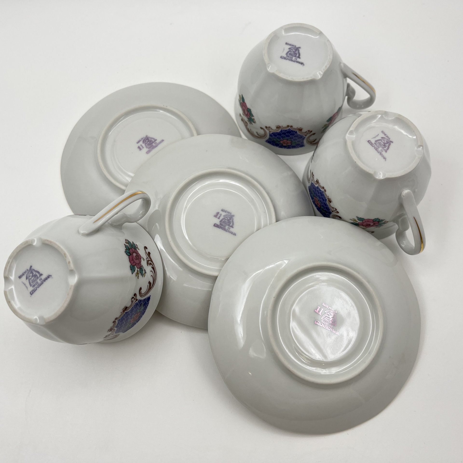 Набор из 3-х чайных пар с цветочным декором, фарфор, деколь, золочение, Bohemia (Neurohlau), Чехословакия, 1970-1990 гг.