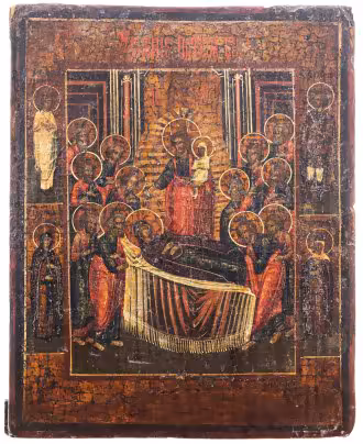 Икона "Успение Пресвятой Богородицы", дерево, темпера, Российская Империя, 1850-1900 гг.