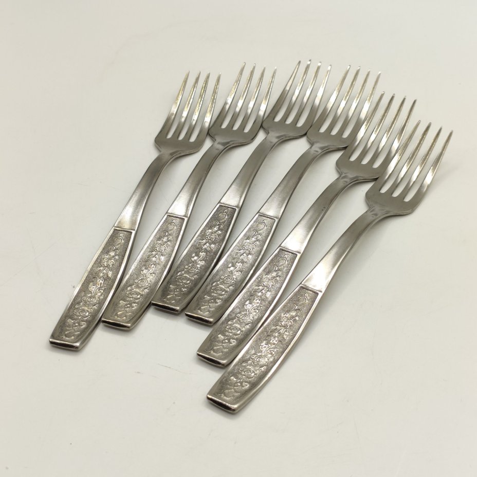 Набор из 6-ти столовых вилок с цветочным декором, Завод "Серп и молот", нержавеющая сталь