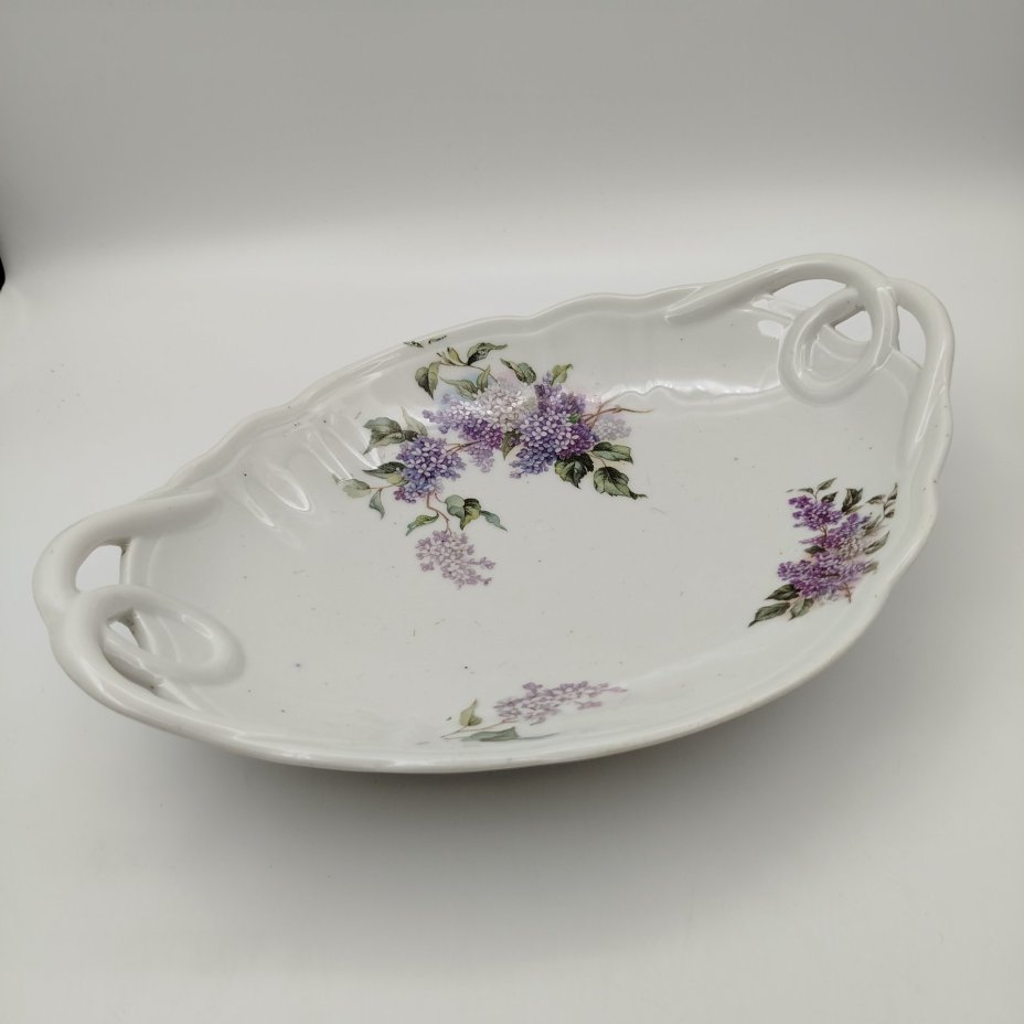 Блюдо (сухарница/фруктовница) "Сирень", фарфор, деколь, Россия, 1900-1930 гг.