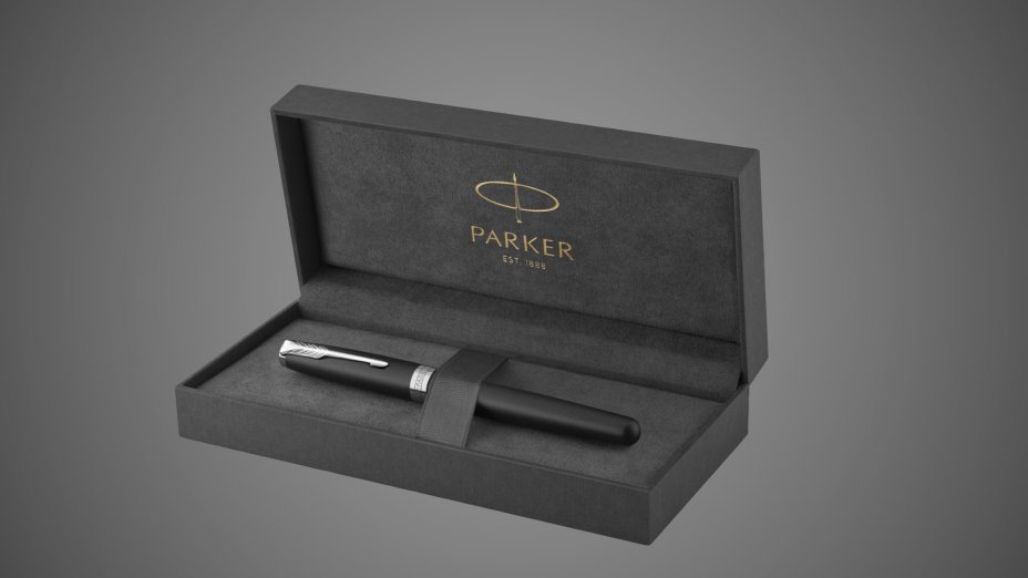 Ручка роллер Parker Sonnet Matte Black CT, стержень: F, цвет чернил: black, в подарочной упаковке, Лаки и смолы: лак, латунь, нержавеющая сталь, палладий, позолота, позолота