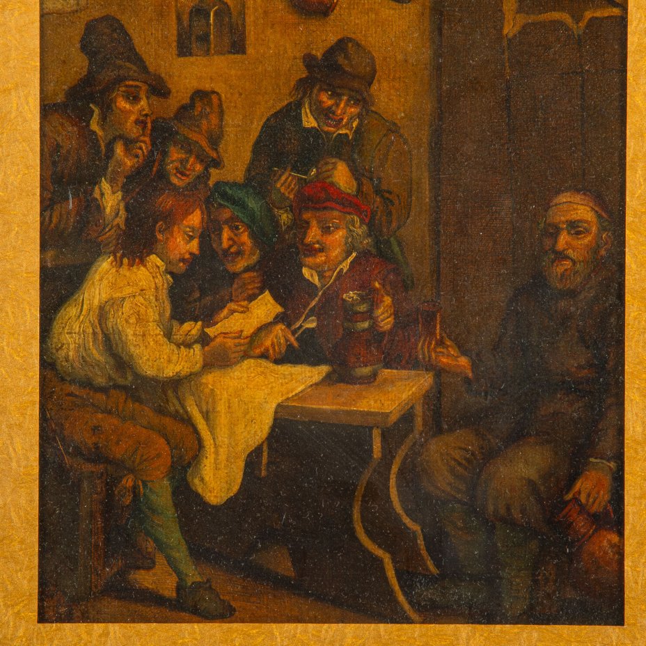 Картина в раме в стиле голландских мастеров "В таверне" (название условное), неизвестный художник