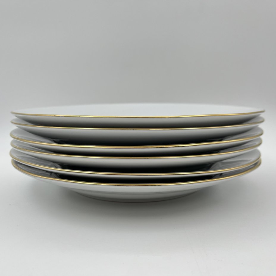 Набор из 6-ти обеденных тарелок с изображением розы, фарфор, деколь, золочение, Kahla, ГДР, 1968-1987 гг.