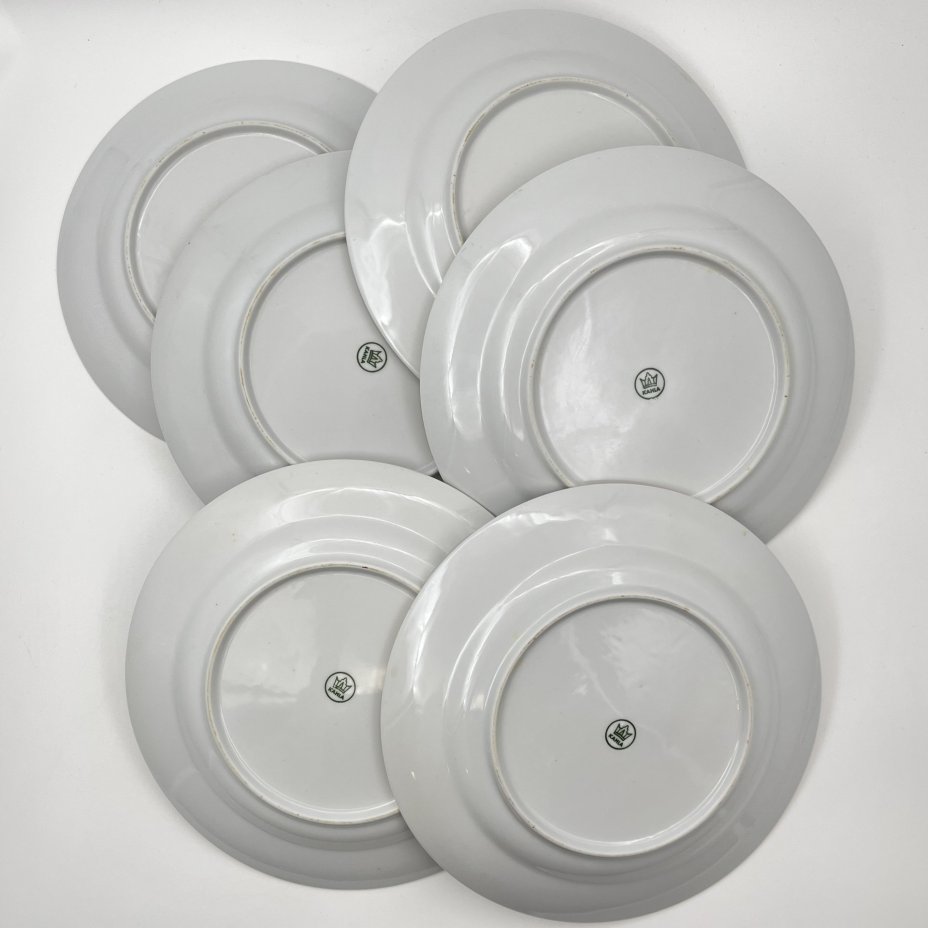 Набор из 6-ти обеденных тарелок с изображением розы, фарфор, деколь, золочение, Kahla, ГДР, 1968-1987 гг.