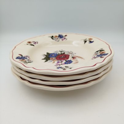 Набор суповых (глубоких) тарелок с цветочным декором на 4 персоны, фаянс, деколь, Sarreguemines (Саргемин), Франция, 1980-2000 гг.