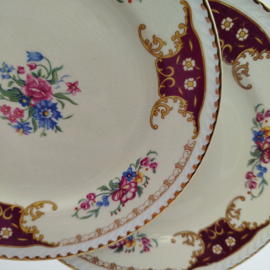 Набор пирожковых тарелок с цветочным декором на 6 персон, Portland Pottery