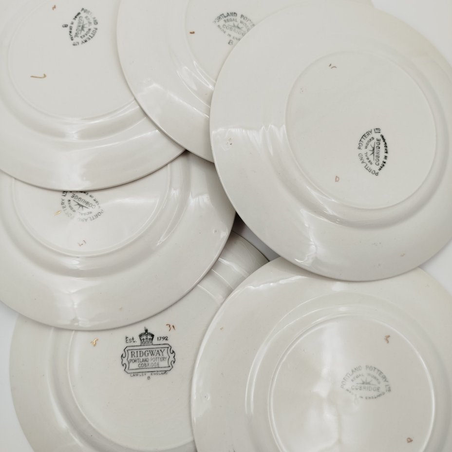 Набор пирожковых тарелок с цветочным декором на 6 персон, Portland Pottery