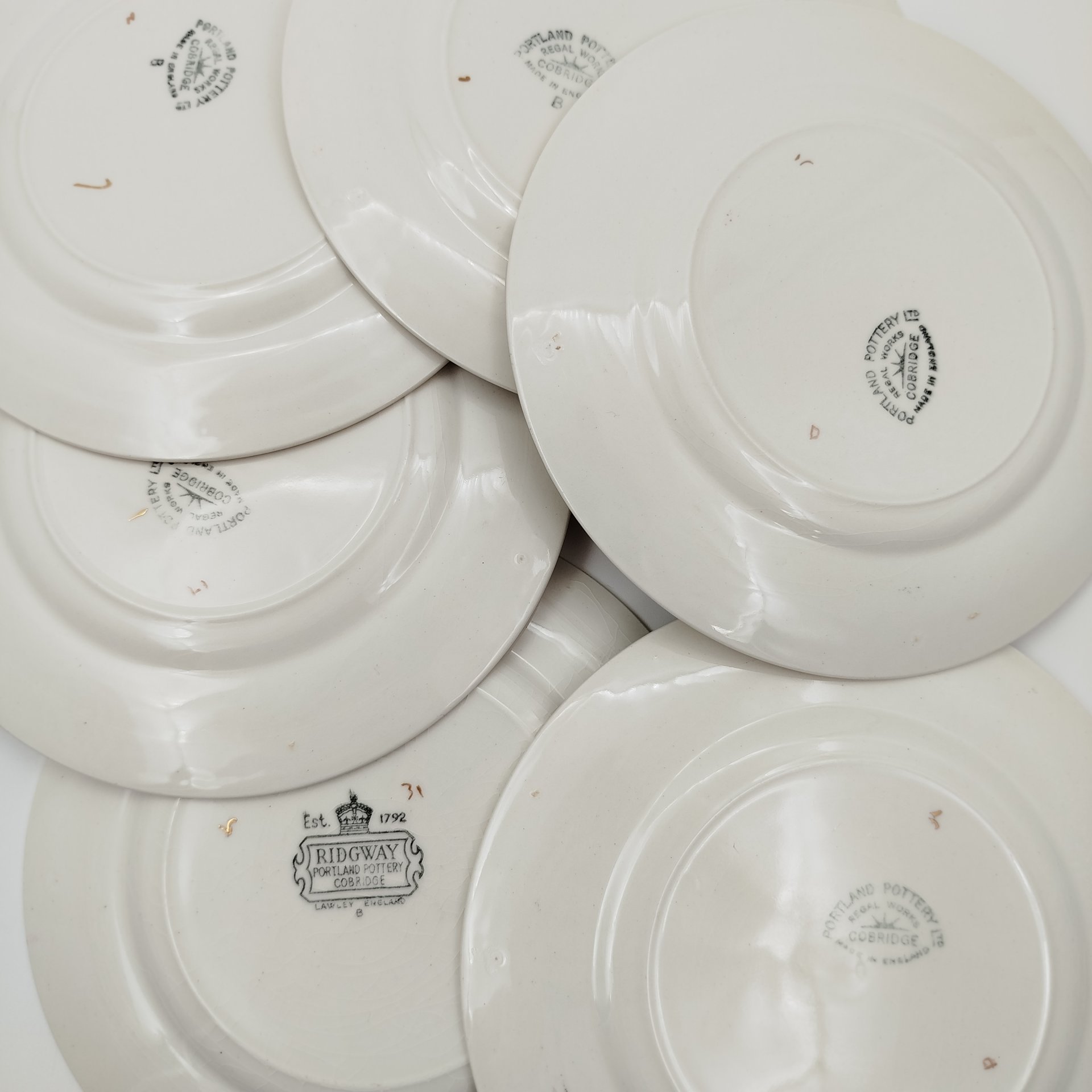 Набор пирожковых тарелок с цветочным декором на 6 персон, Portland Pottery