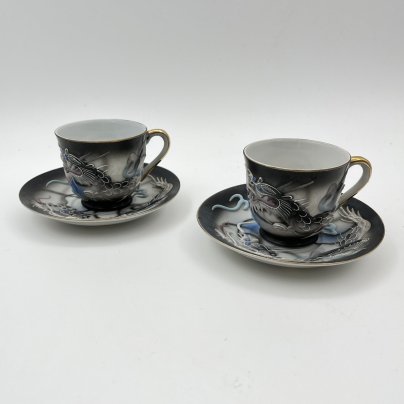 Набор из 2-х кофейных пар "Дракон", Lux Porcelain FAHD M.K., фарфор, бисквит, роспись, золочение, Азия, 1970-1990 гг.