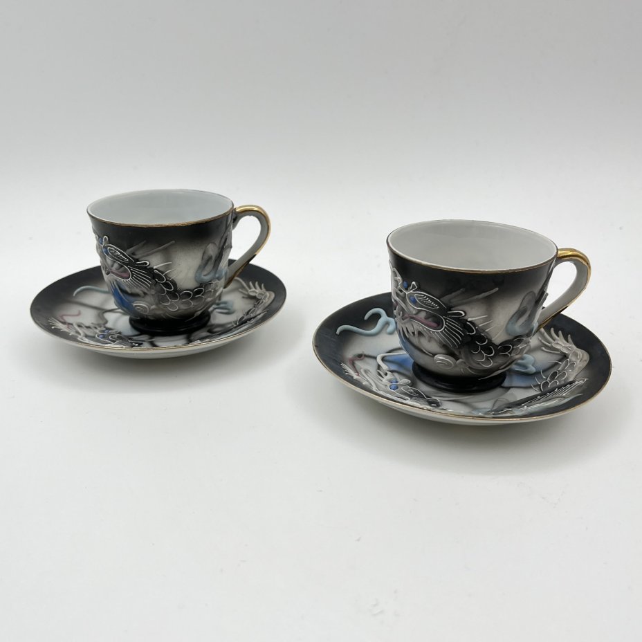 Набор из 2-х кофейных пар "Дракон", Lux Porcelain FAHD M.K., фарфор, бисквит, роспись, золочение, Азия, 1970-1990 гг.