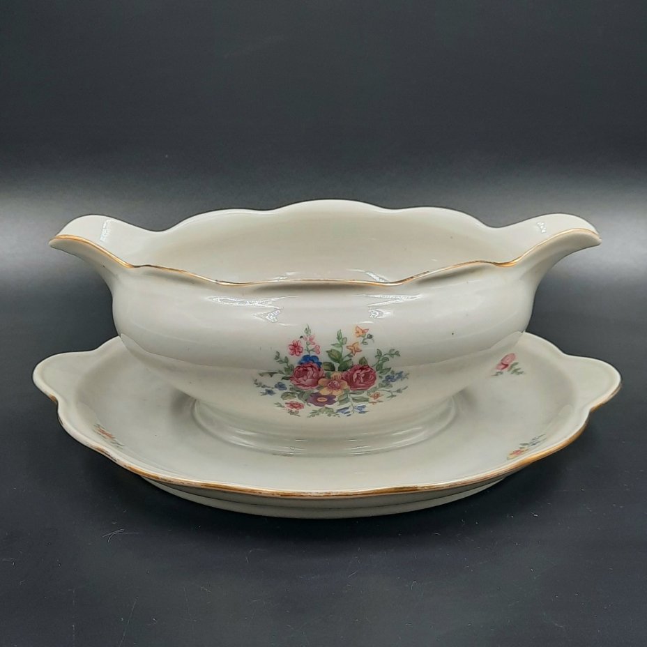 Соусник с цветочным декором, фарфор, деколь, золочение, Wawel, Польша, 1960-1990 гг., Wawel