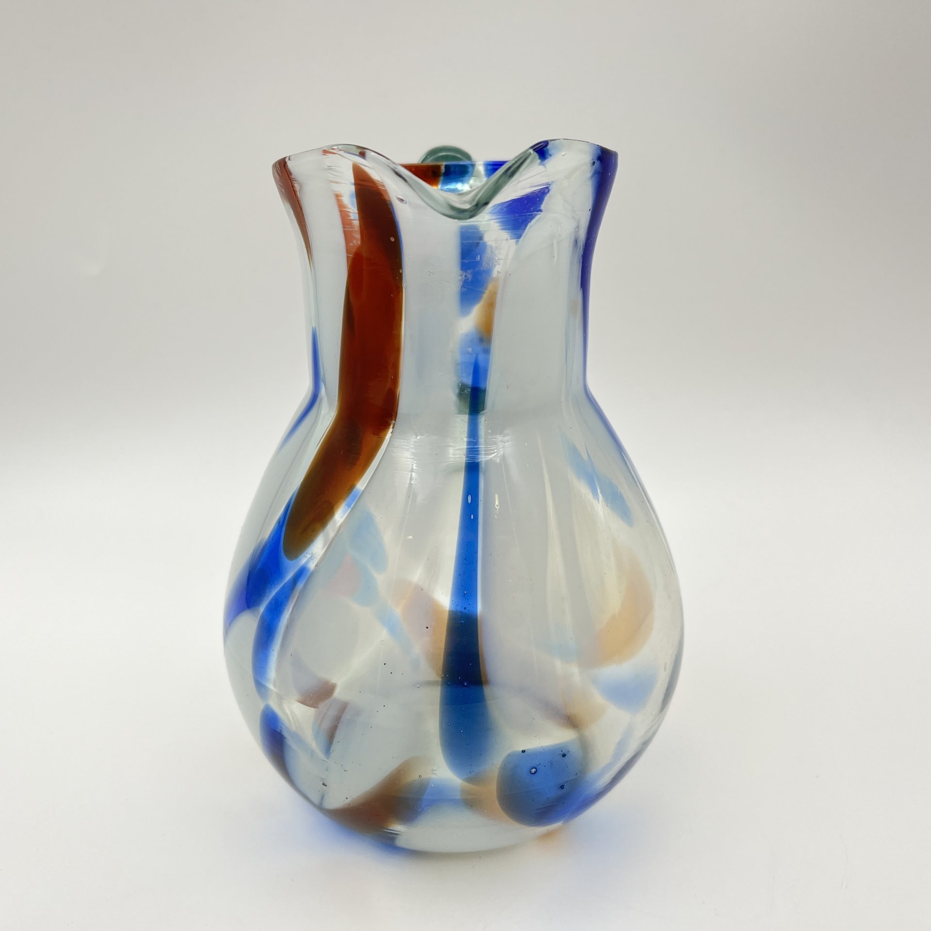 Кувшин с декором виде цветных полос, цветное стекло, гутная технка, СССР, 1970-1980 гг.