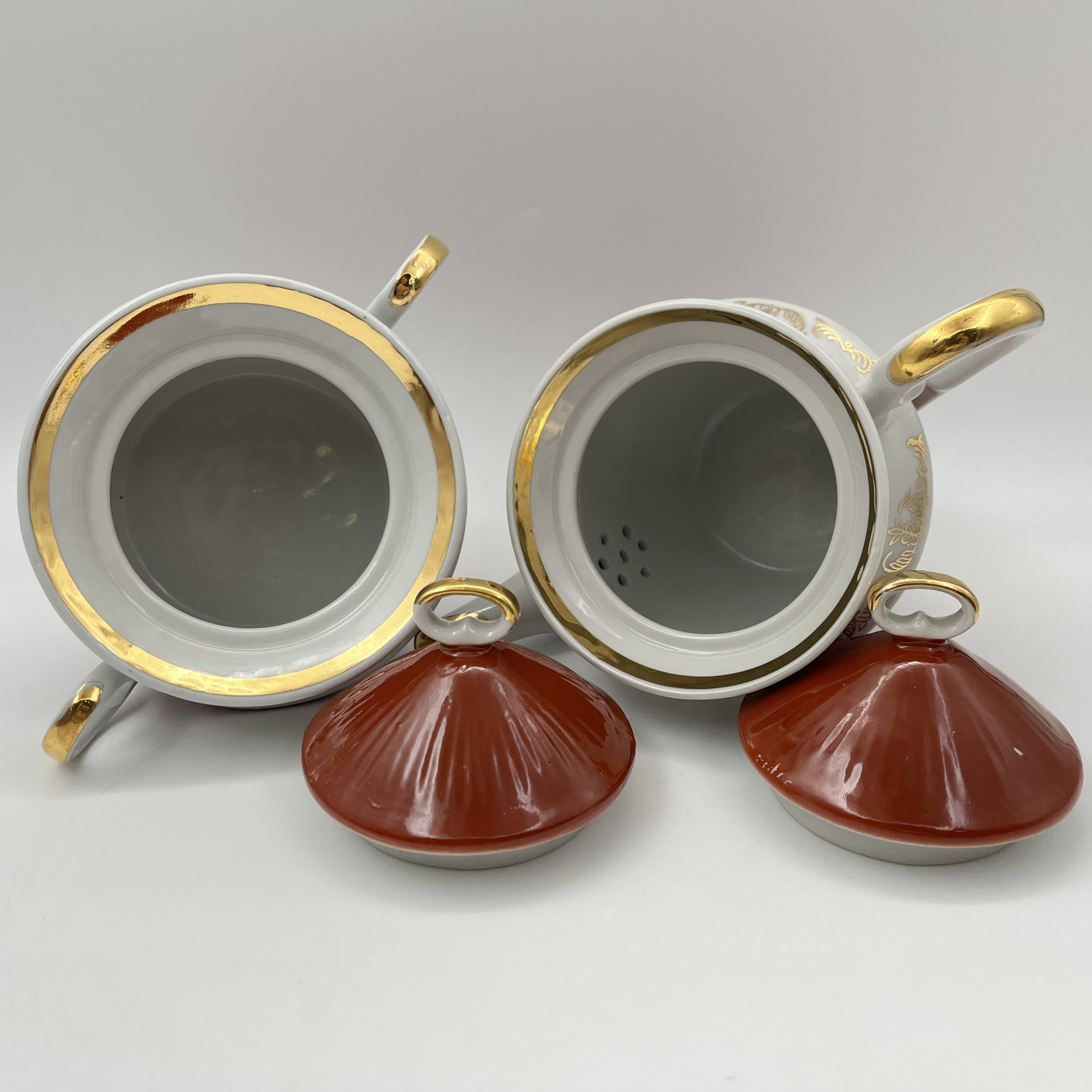 Сервиз чайный бордового оттенка с цветочным декором на 6 персон (15 предметов)