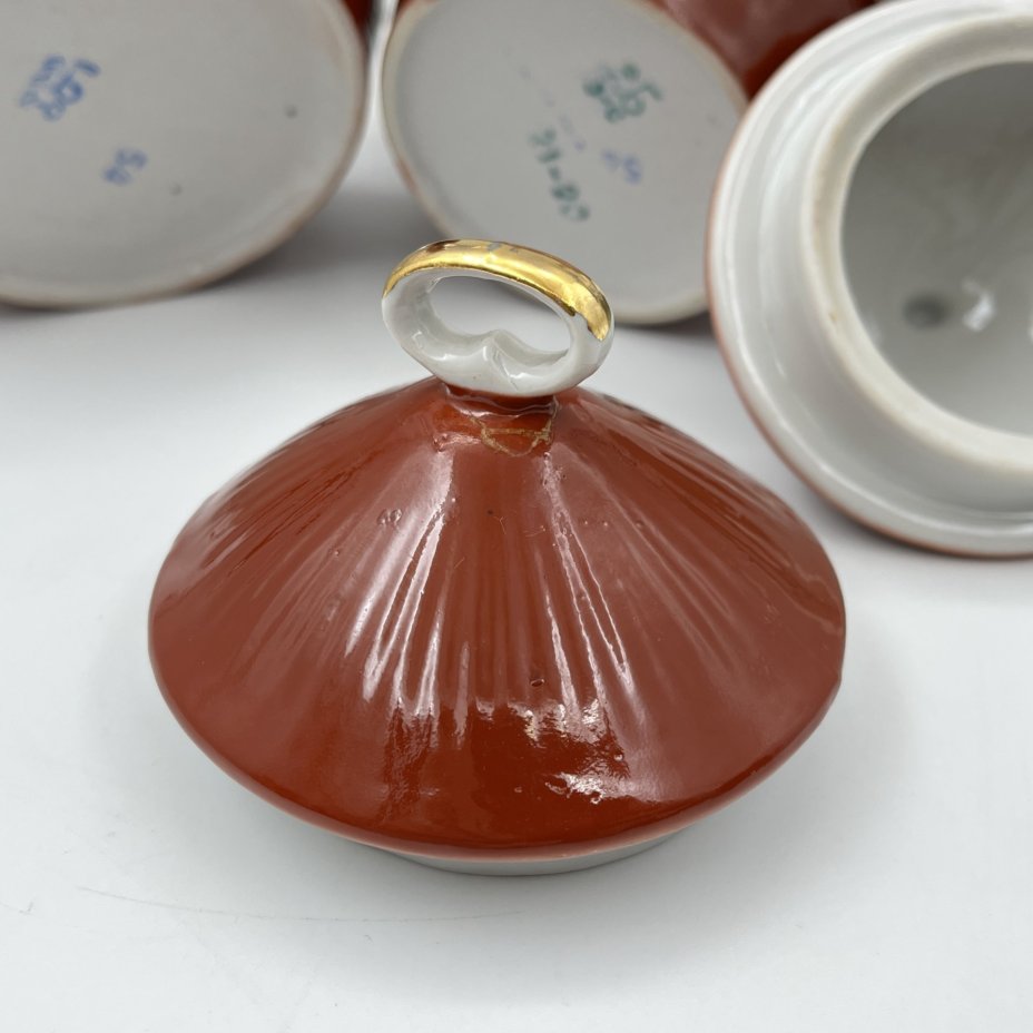 Сервиз чайный бордового оттенка с цветочным декором на 6 персон (15 предметов)