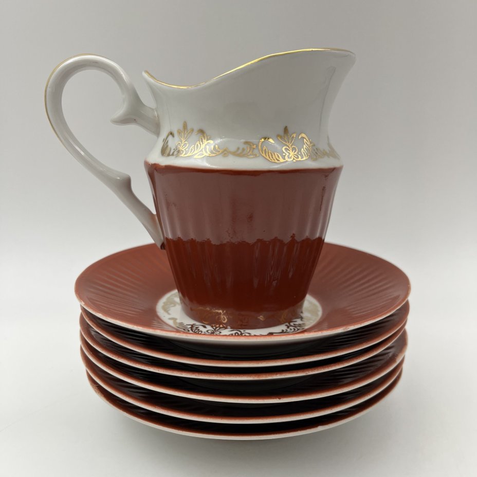 Сервиз чайный бордового оттенка с цветочным декором на 6 персон (15 предметов)