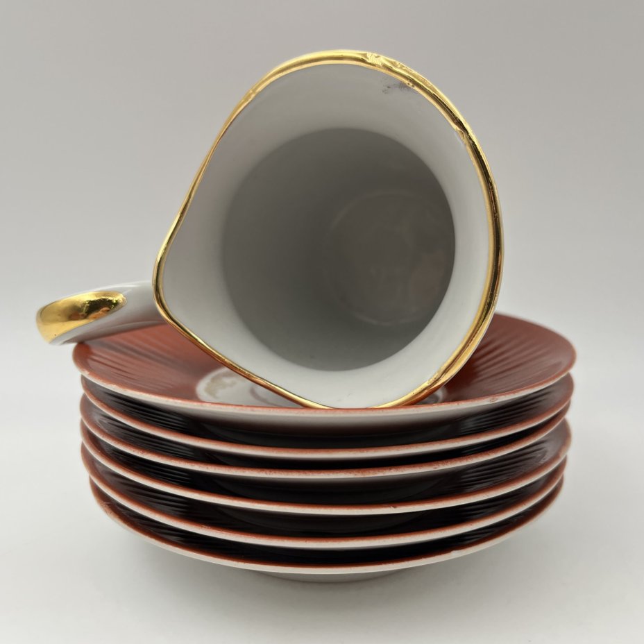 Сервиз чайный бордового оттенка с цветочным декором на 6 персон (15 предметов)