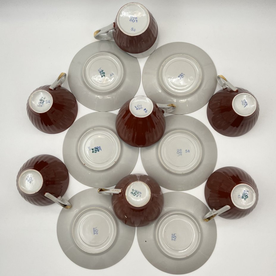 Сервиз чайный бордового оттенка с цветочным декором на 6 персон (15 предметов)