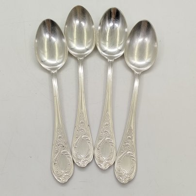 Набор из 4-х ложек с растительным декором, мНЦ (медь-никель-цинк), Киевский завод столовых приборов и посуды им. Дзержинского (ЗiД, ЗиД), СССР, 1962-1972 гг.