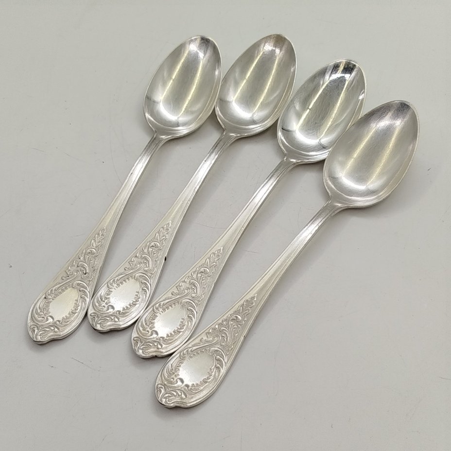 Набор из 4-х ложек с растительным декором, мНЦ (медь-никель-цинк), Киевский завод столовых приборов и посуды им. Дзержинского (ЗiД, ЗиД), СССР, 1962-1972 гг.