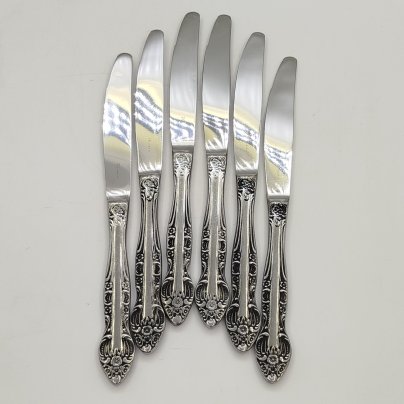 Набор ножей на 6 персон с цветочным декором на черенках, нержавеющая сталь, Кировский завод, СССР, 1970-1990 гг.