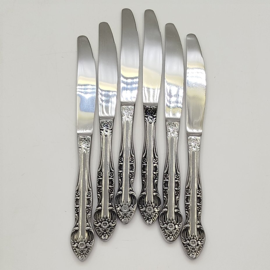 Набор ножей на 6 персон с цветочным декором на черенках, нержавеющая сталь, Кировский завод