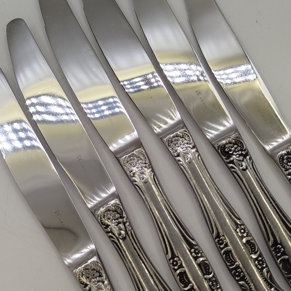 Набор ножей на 6 персон с цветочным декором на черенках, нержавеющая сталь, Кировский завод