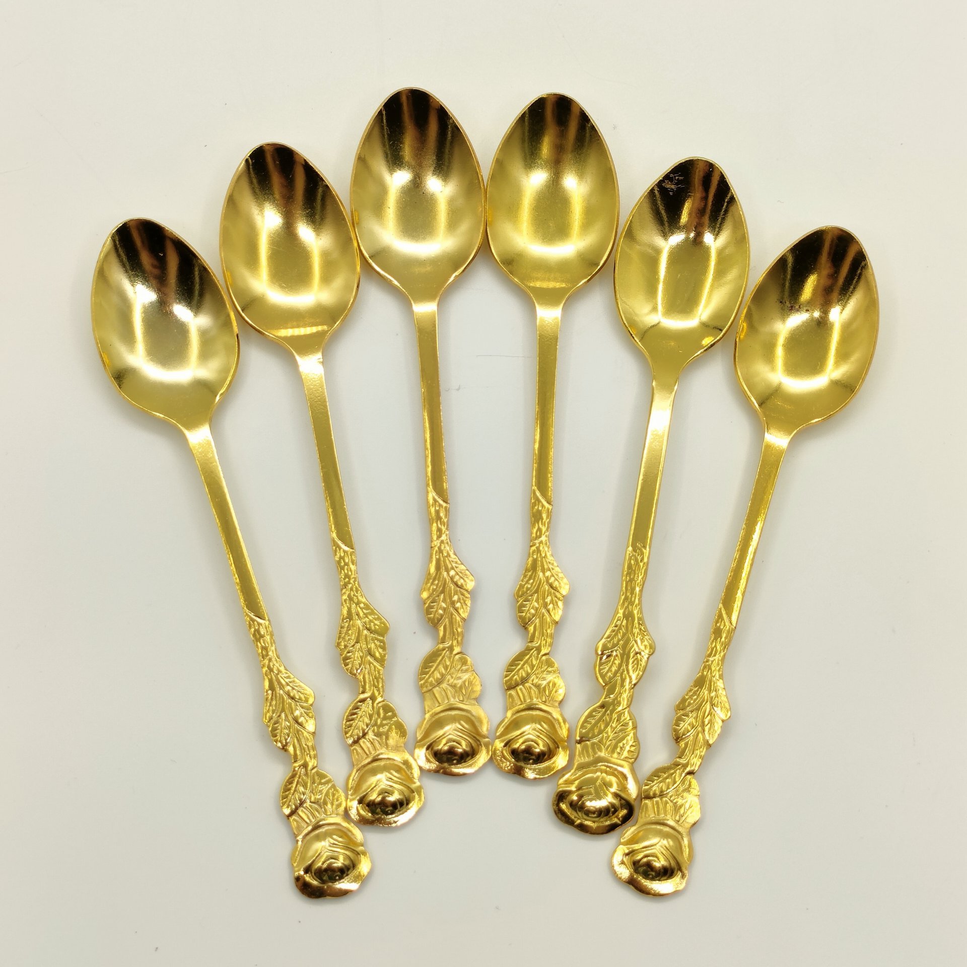 Набор столовых приборов для подачи десерта (14 предметов) с декором в виде цветка розы в оригинальной упаковке, Kaffeebesteck 15-TLG Vergoldet, нержавеющая сталь, золочение, картон