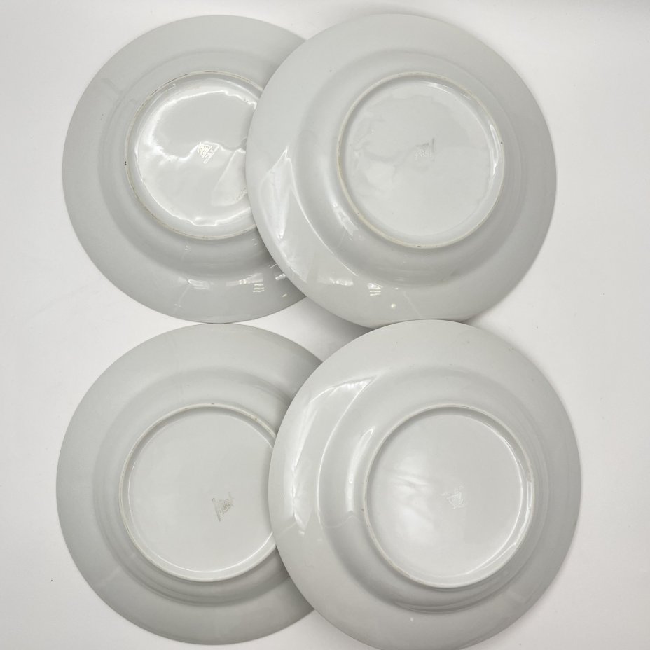 Набор из четырех суповых тарелок с цветочным декором, фарфор, деколь, золочение, Bohemia (Neurohlau), Чехословакия, 1970-1990 гг.