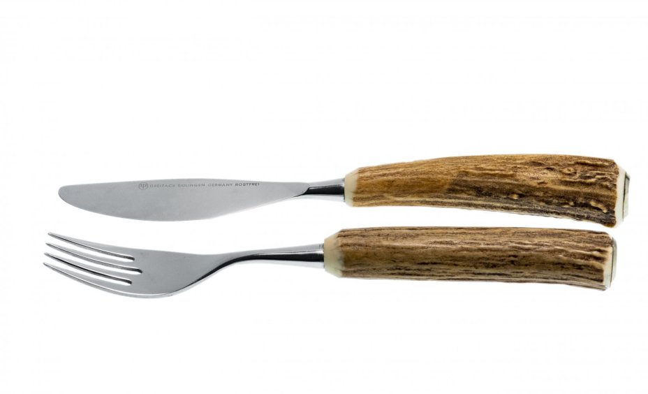 Набор сервировочный (нож и вилка), сталь, натуральный рог, фирма "Dreizack Solingen", Германия, 1970-1980 гг.
