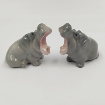 Статуэтки парные "Бегемотики", фарфор, роспись, Ленинградский фарфоровый завод (ЛФЗ), СССР, 1970-1990 гг.